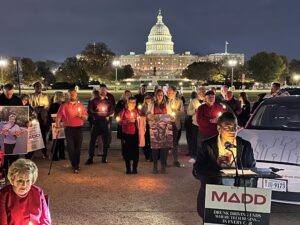MADD CEO Stacey D. Stewart speaks to supporters gathered on the National Mall on November 19.